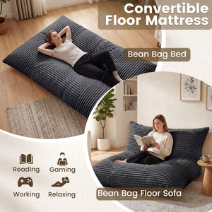 Convertible Bean Bag Floor Sofa with Machine-washable Corduroy Cover-Dark Gray view 6