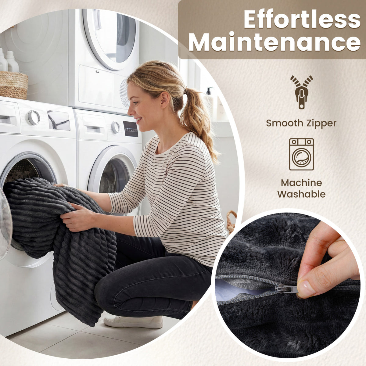 Convertible Bean Bag Floor Sofa with Machine-washable Corduroy Cover-Dark Gray view 9