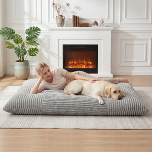 Convertible Bean Bag Floor Sofa with Machine-washable Corduroy Cover-Gray view 3