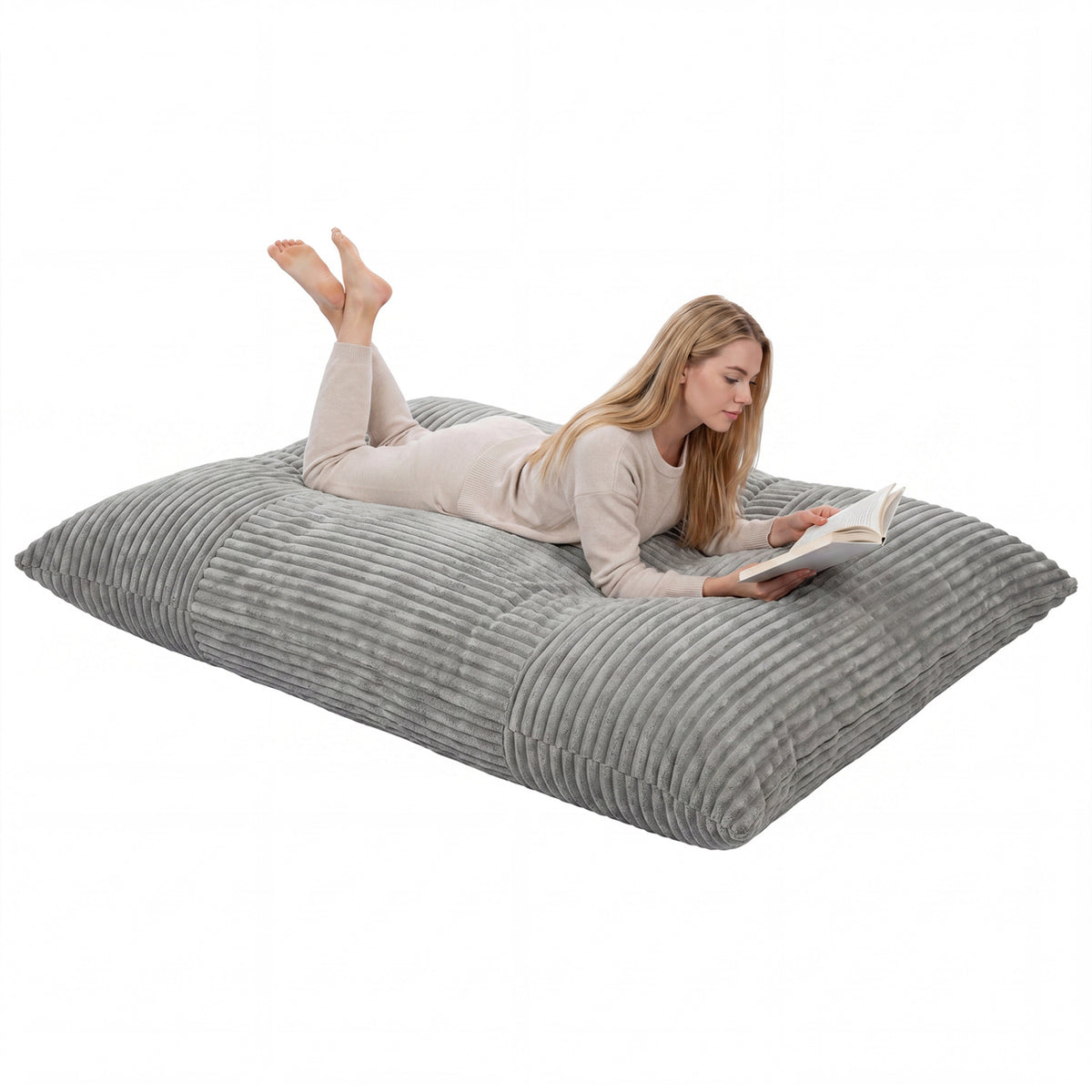 Convertible Bean Bag Floor Sofa with Machine-washable Corduroy Cover-Gray view 4
