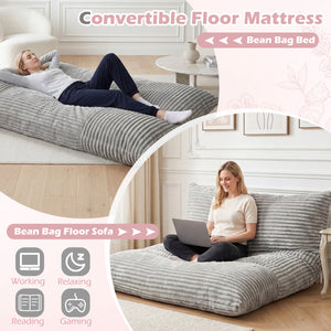 Convertible Bean Bag Floor Sofa with Machine-washable Corduroy Cover-Gray view 7