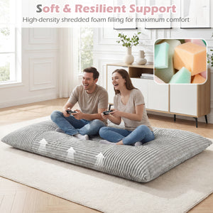 Convertible Bean Bag Floor Sofa with Machine-washable Corduroy Cover-Gray view 9