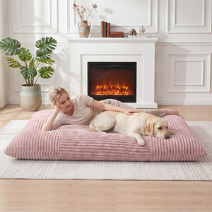 Convertible Bean Bag Floor Sofa with Machine-washable Corduroy Cover-Pink view 2