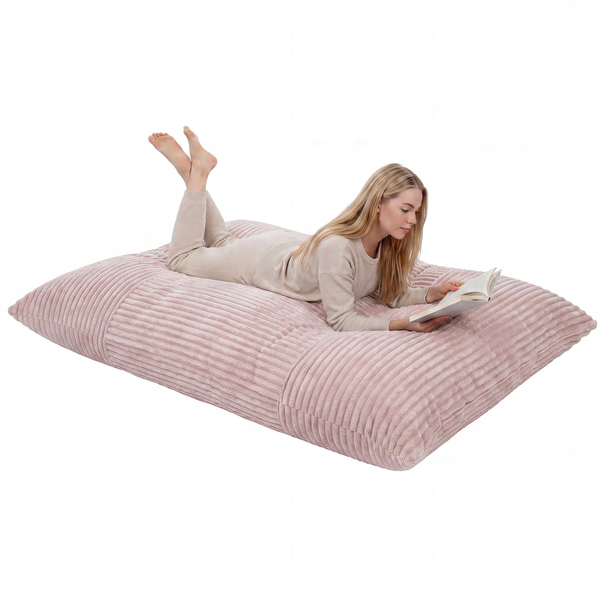 Convertible Bean Bag Floor Sofa with Machine-washable Corduroy Cover-Pink view 4
