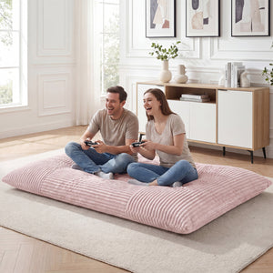 Convertible Bean Bag Floor Sofa with Machine-washable Corduroy Cover-Pink view 6