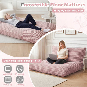 Convertible Bean Bag Floor Sofa with Machine-washable Corduroy Cover-Pink view 7
