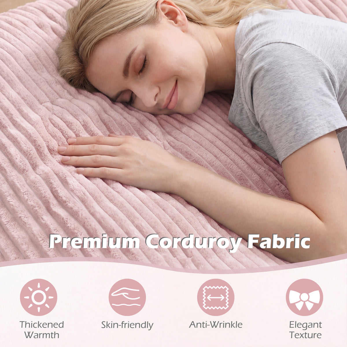 Convertible Bean Bag Floor Sofa with Machine-washable Corduroy Cover-Pink view 8