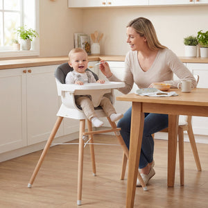 Convertible High Chair for Babies and Toddlers Solid Wood Baby Feeding Chair with 3-Position Adjustable Tray-Gray view 2