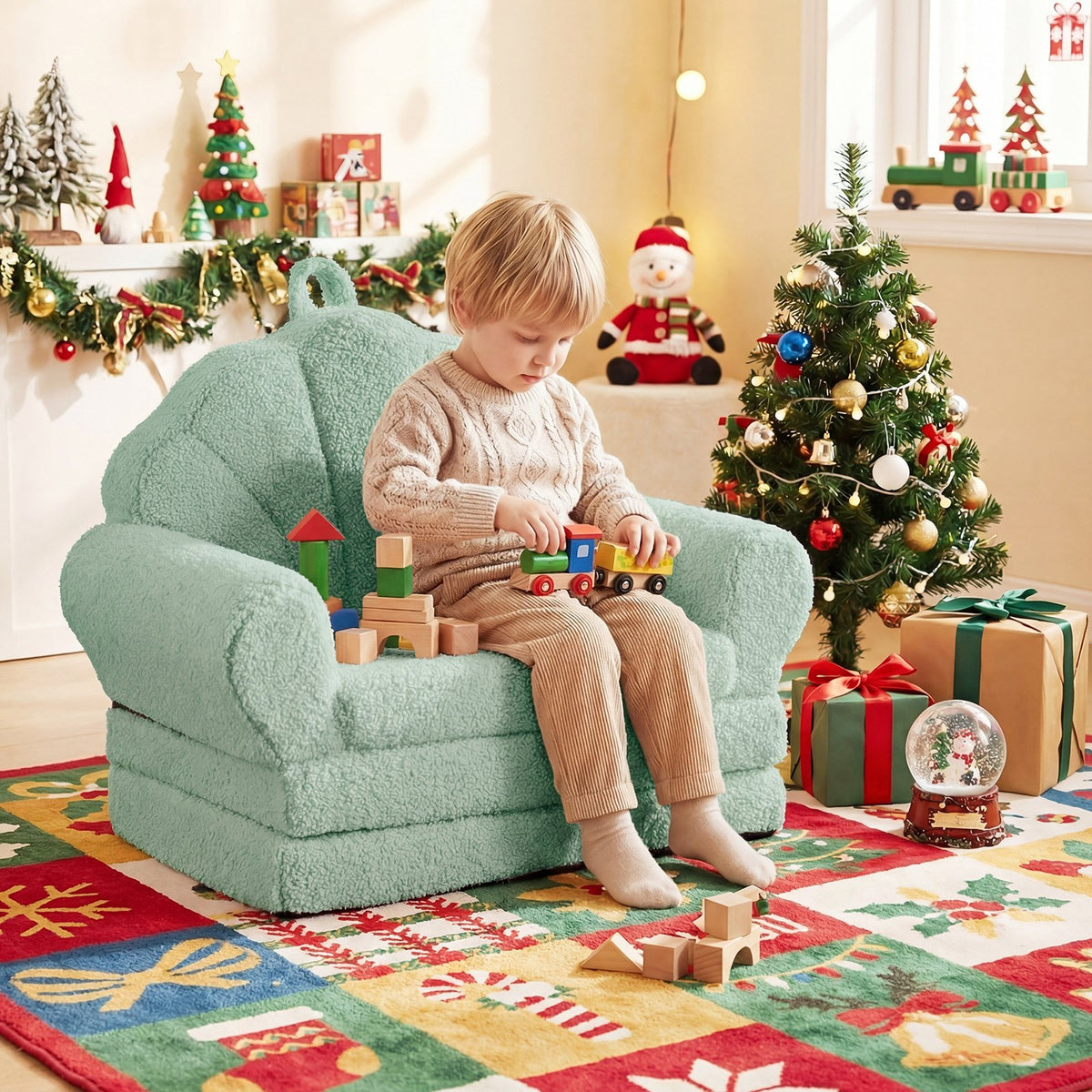 Convertible Kids Sofa 2-in-1 Fold out Toddler Couch Chair-Green view 3