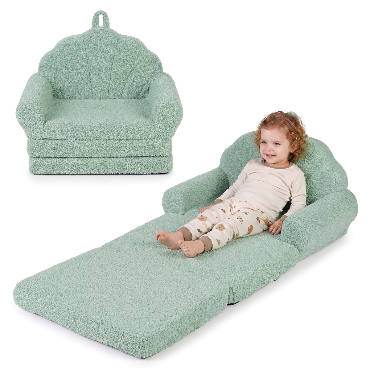 Convertible Kids Sofa 2-in-1 Fold out Toddler Couch Chair-Green view 4