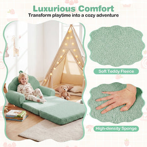 Convertible Kids Sofa 2-in-1 Fold out Toddler Couch Chair-Green view 6