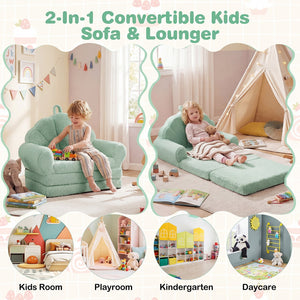 Convertible Kids Sofa 2-in-1 Fold out Toddler Couch Chair-Green view 7