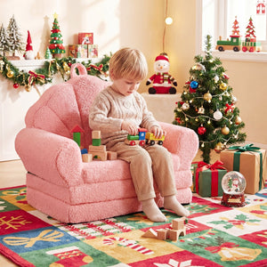 Convertible Kids Sofa 2-in-1 Fold out Toddler Couch Chair-Pink view 3
