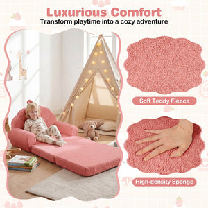 Convertible Kids Sofa 2-in-1 Fold out Toddler Couch Chair-Pink view 6