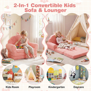 Convertible Kids Sofa 2-in-1 Fold out Toddler Couch Chair-Pink view 7