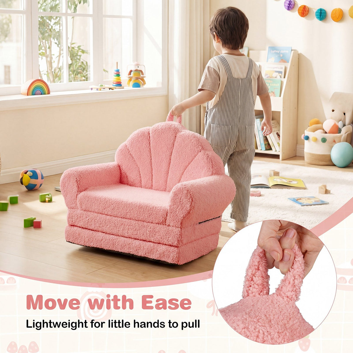Convertible Kids Sofa 2-in-1 Fold out Toddler Couch Chair-Pink view 9