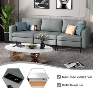 Convertible Leather Sofa Couch with Magazine Pockets 3-Seat with 2 USB Port-Dark Gray view 6