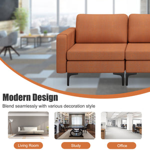 Convertible Leather Sofa Couch with Magazine Pockets 3-Seat with 2 USB Port-Orange view 8