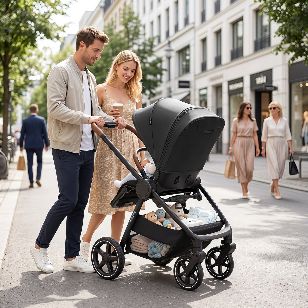 Convertible Travel Baby Stroller with Car Seat Adapters-Black view 2