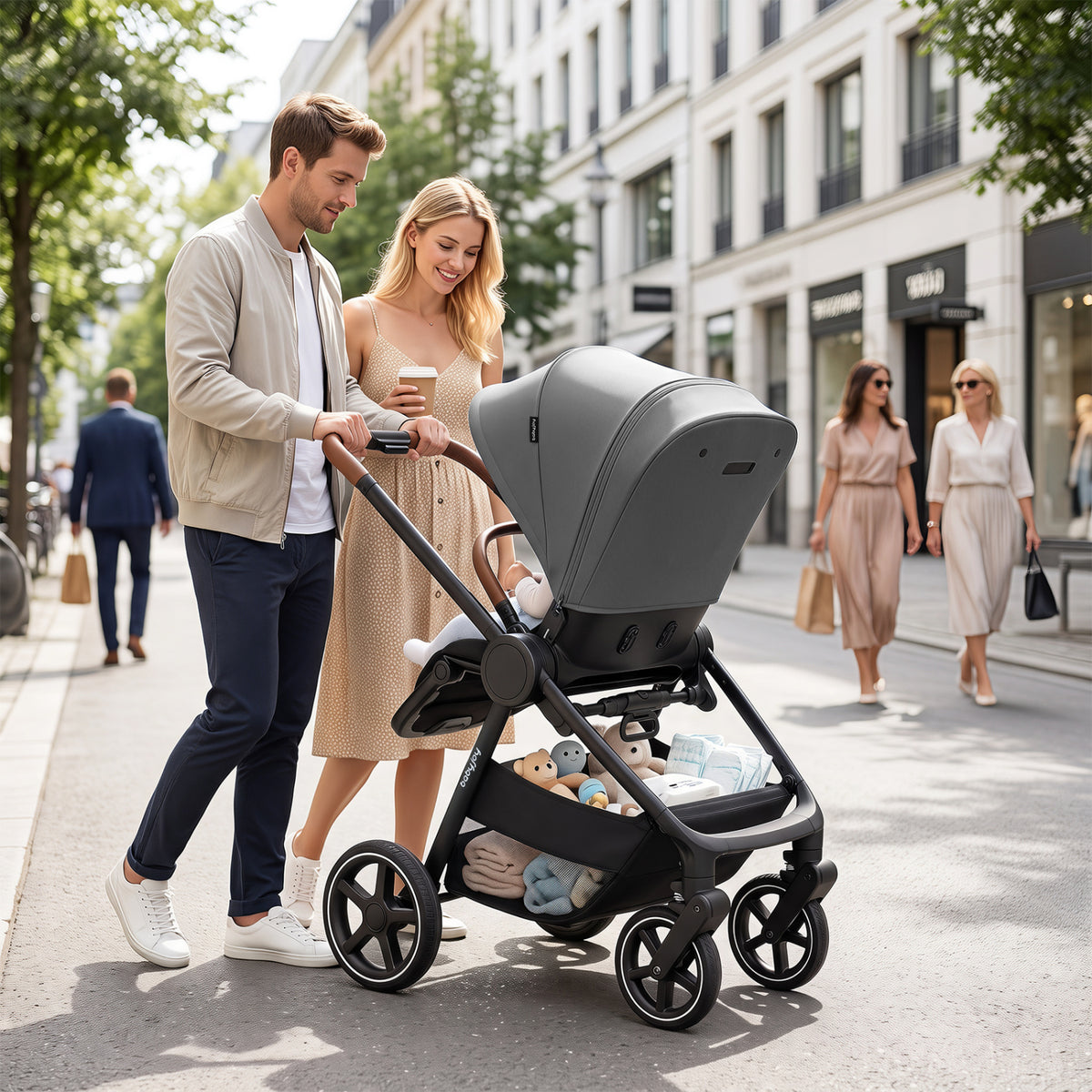 Convertible Travel Baby Stroller with Car Seat Adapters-Gray view 2