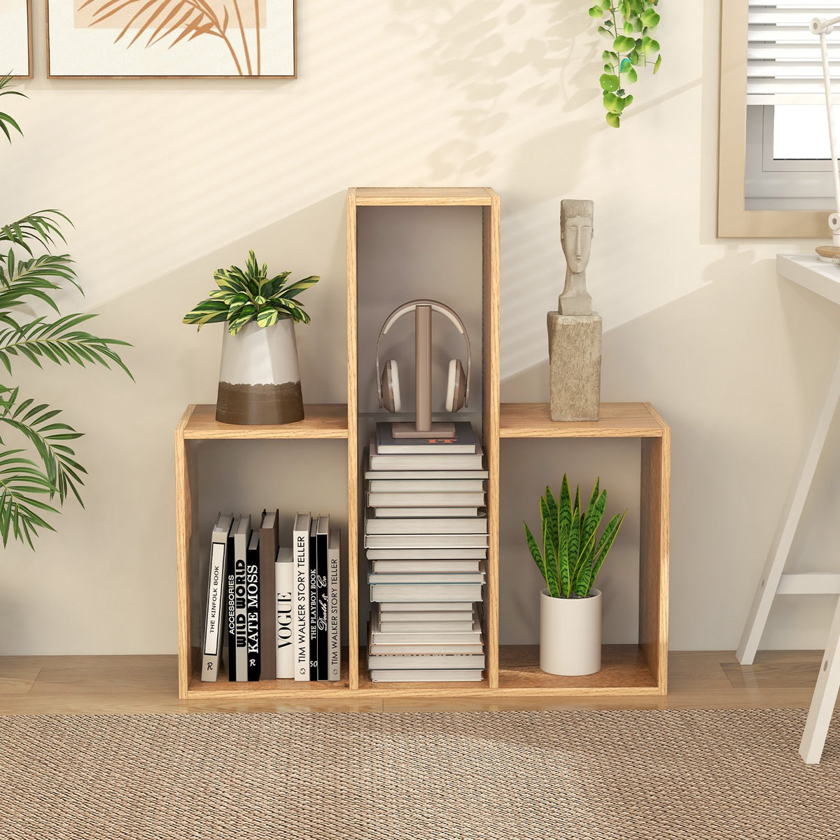 Convex Bookshelf 3-Shelf Open Bookcase Room Organizer with Anti-Toppling Device view 2
