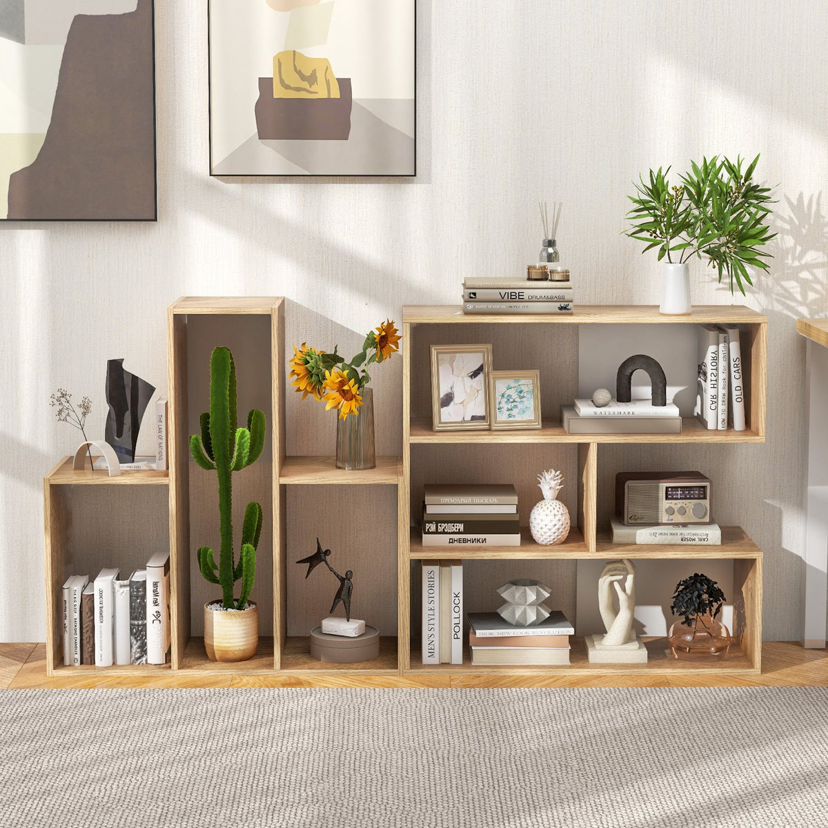 Convex Bookshelf 3-Shelf Open Bookcase Room Organizer with Anti-Toppling Device view 6