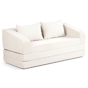 Corduroy Loveseat Sleeper Sofa with 2 Back Cushions for Living Room Bedroom Apartment-Beige