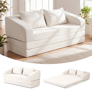 Corduroy Loveseat Sleeper Sofa with 2 Back Cushions for Living Room Bedroom Apartment-Beige view 3