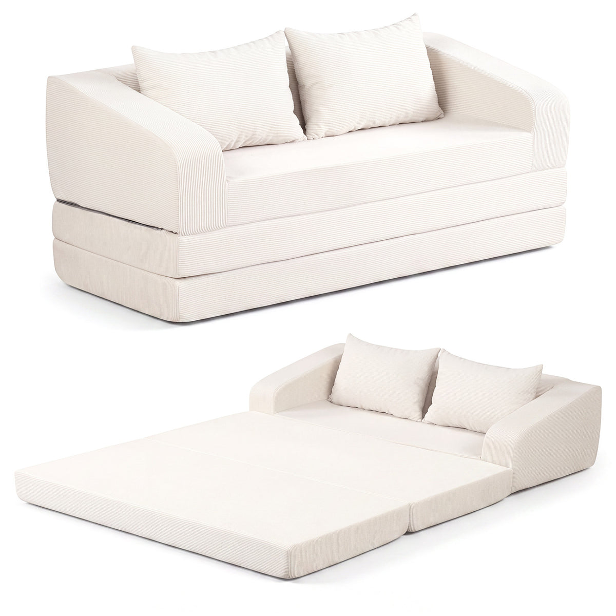 Corduroy Loveseat Sleeper Sofa with 2 Back Cushions for Living Room Bedroom Apartment-Beige view 4
