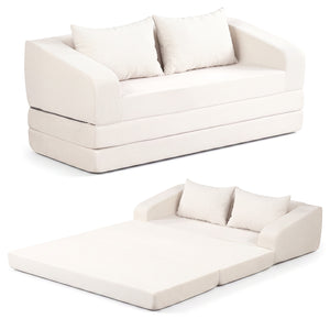 Corduroy Loveseat Sleeper Sofa with 2 Back Cushions for Living Room Bedroom Apartment-Beige view 4