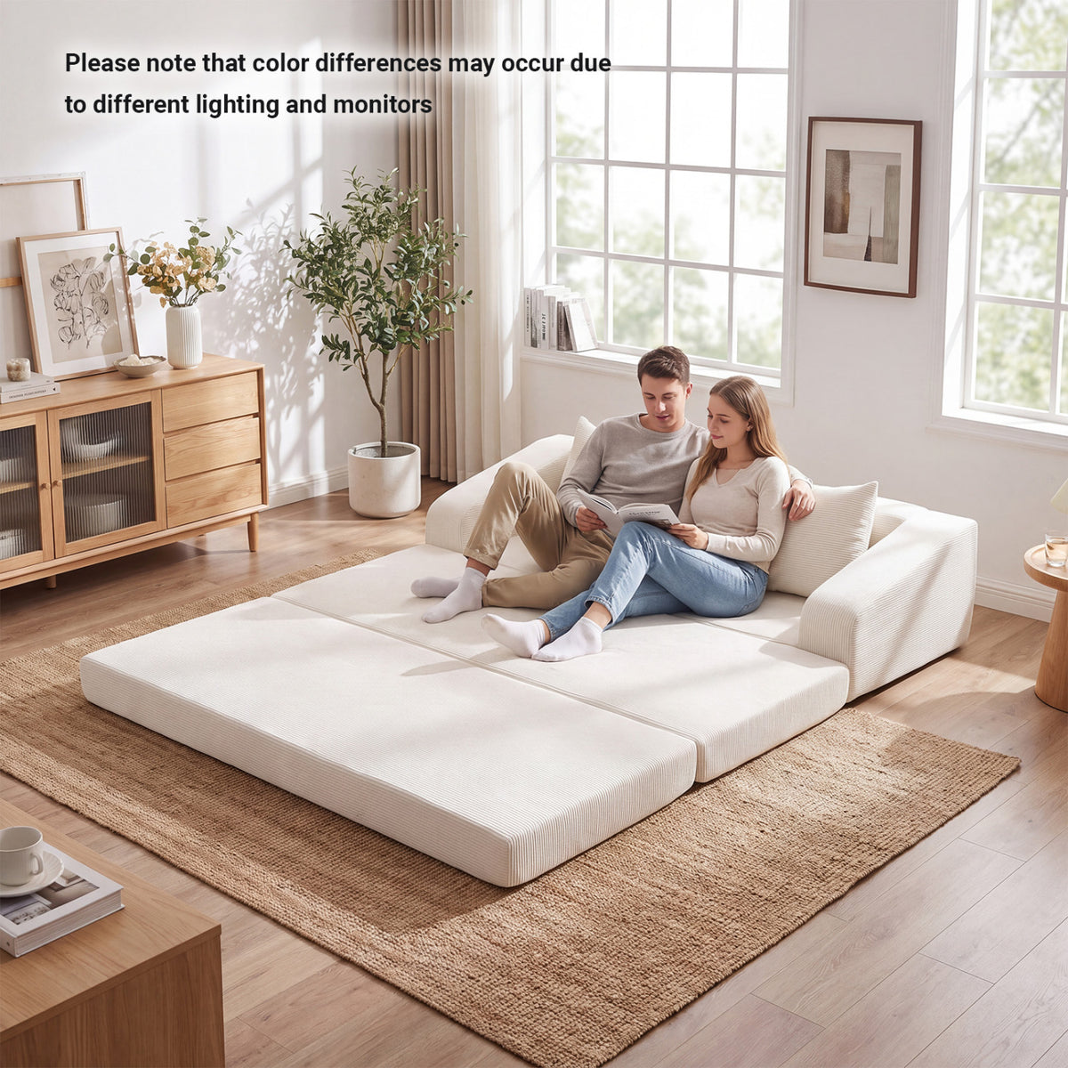 Corduroy Loveseat Sleeper Sofa with 2 Back Cushions for Living Room Bedroom Apartment-Beige view 7