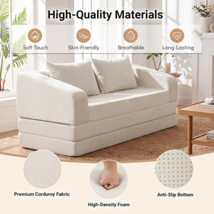 Corduroy Loveseat Sleeper Sofa with 2 Back Cushions for Living Room Bedroom Apartment-Beige view 8
