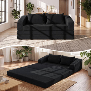 Corduroy Loveseat Sleeper Sofa with 2 Back Cushions for Living Room Bedroom Apartment-Black view 2
