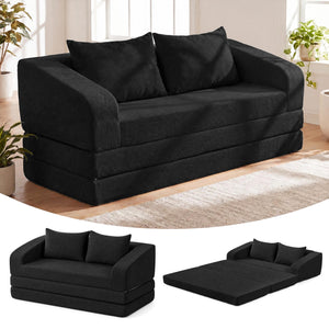 Corduroy Loveseat Sleeper Sofa with 2 Back Cushions for Living Room Bedroom Apartment-Black view 3