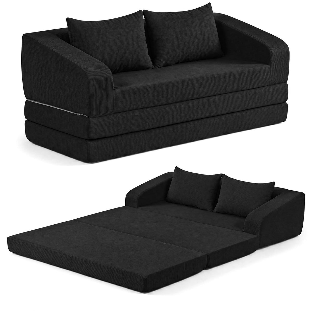 Corduroy Loveseat Sleeper Sofa with 2 Back Cushions for Living Room Bedroom Apartment-Black view 4