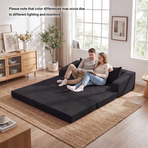 Corduroy Loveseat Sleeper Sofa with 2 Back Cushions for Living Room Bedroom Apartment-Black view 7