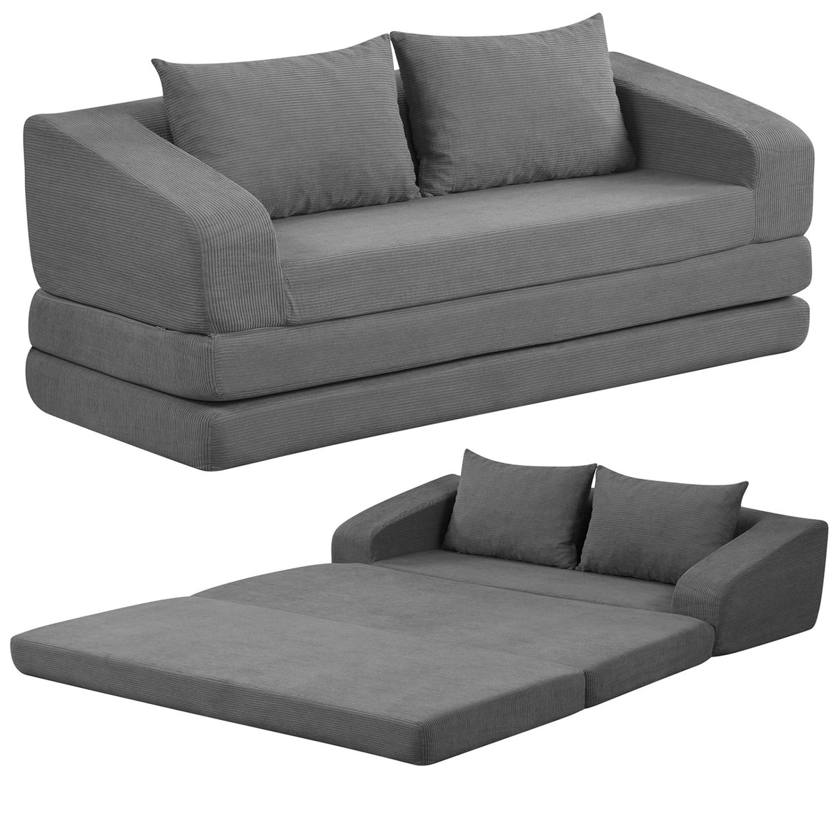 Corduroy Loveseat Sleeper Sofa with 2 Back Cushions for Living Room Bedroom Apartment-Gray view 4