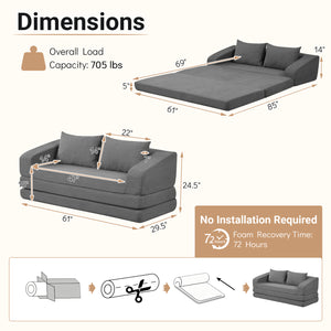 Corduroy Loveseat Sleeper Sofa with 2 Back Cushions for Living Room Bedroom Apartment-Gray view 5