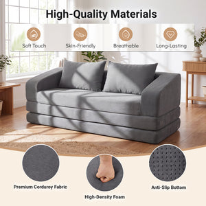 Corduroy Loveseat Sleeper Sofa with 2 Back Cushions for Living Room Bedroom Apartment-Gray view 8