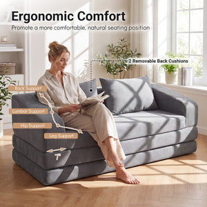 Corduroy Loveseat Sleeper Sofa with 2 Back Cushions for Living Room Bedroom Apartment-Gray view 9