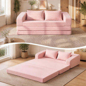 Corduroy Loveseat Sleeper Sofa with 2 Back Cushions for Living Room Bedroom Apartment-Pink view 2