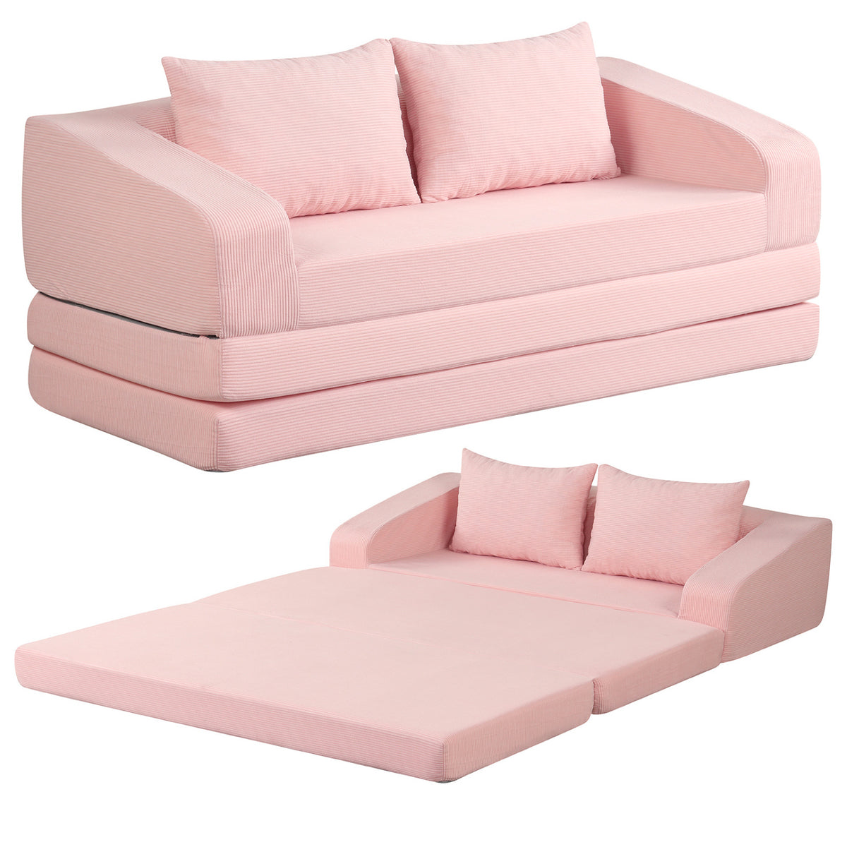 Corduroy Loveseat Sleeper Sofa with 2 Back Cushions for Living Room Bedroom Apartment-Pink view 4