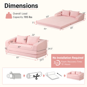 Corduroy Loveseat Sleeper Sofa with 2 Back Cushions for Living Room Bedroom Apartment-Pink view 5