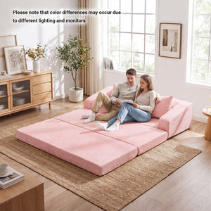 Corduroy Loveseat Sleeper Sofa with 2 Back Cushions for Living Room Bedroom Apartment-Pink view 7