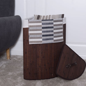 Corner Bamboo Hamper Laundry Basket-Brown view 2