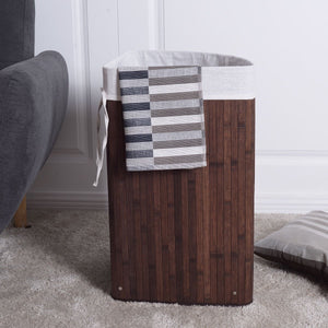 Corner Bamboo Hamper Laundry Basket-Brown view 3