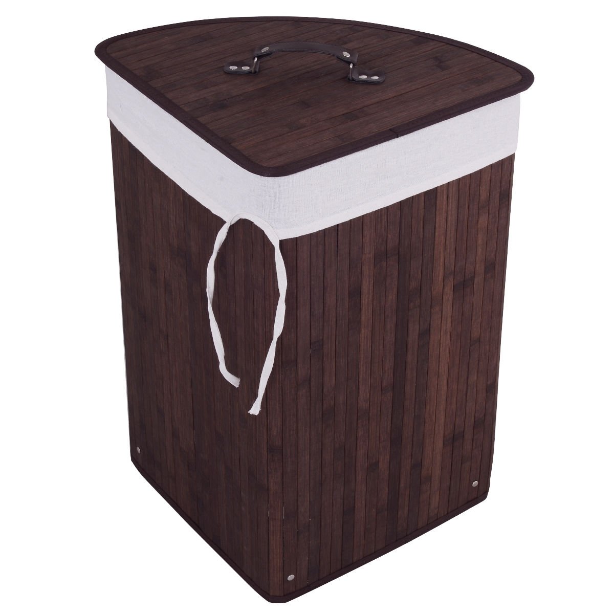 Corner Bamboo Hamper Laundry Basket-Brown view 4