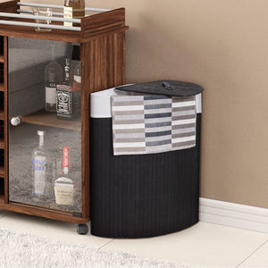 Corner Bamboo Hamper Laundry Basket with Lid and Removable Liner-Black view 3