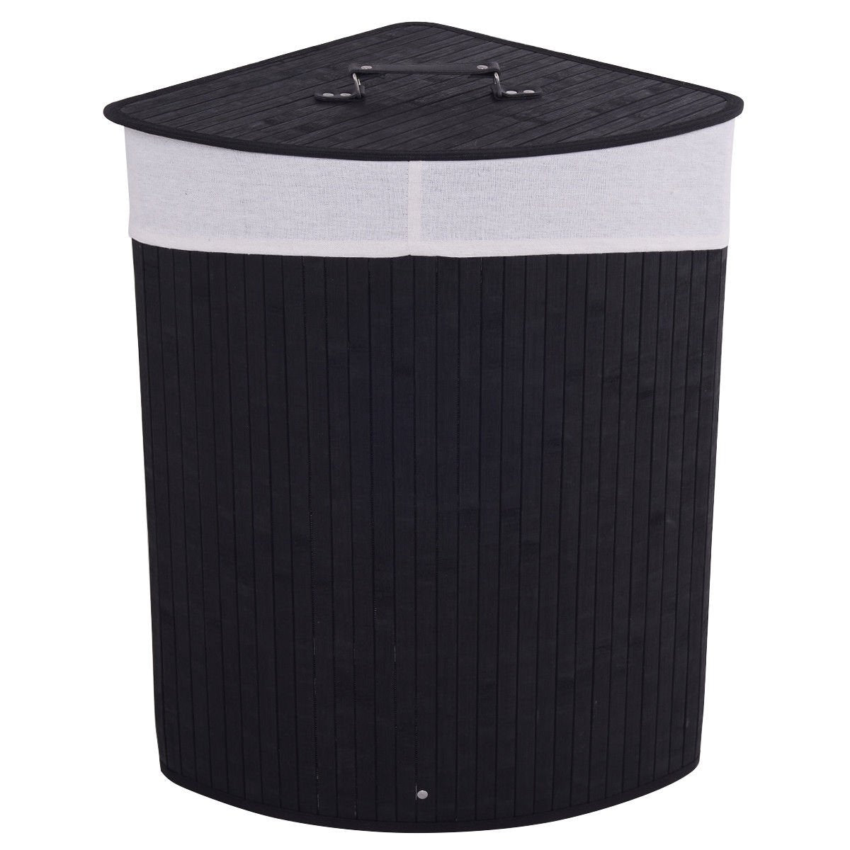 Corner Bamboo Hamper Laundry Basket with Lid and Removable Liner-Black view 4
