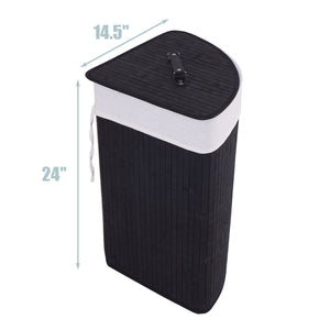 Corner Bamboo Hamper Laundry Basket with Lid and Removable Liner-Black view 5